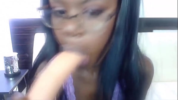 18yo ebony gal with  sexy glasses fucking  pussy