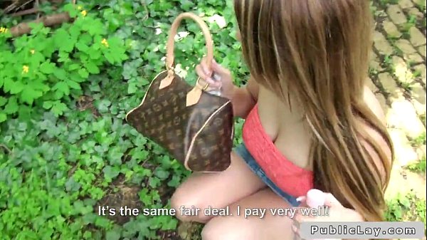 Babe flashing boobs and banging in public for cash