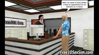 Hot 3D brunette boss sucks cock and gets fucked