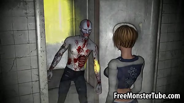 3D cartoon blonde gets fucked hard by a zombie
