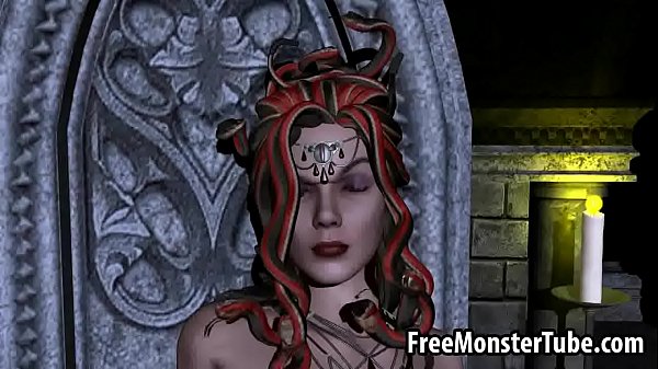 Busty 3D cartoon Medusa fingering her wet pussy