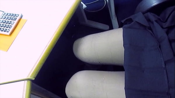 Flashing her stockings at work