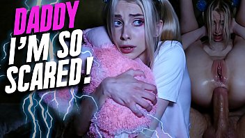 Innocent blonde girl is afraid of thunderstorms and wants to get under Jean-Marie Corda’s blanket but.. she gets her young shaved pussy and tight asshole fucked hard by the horny older guy